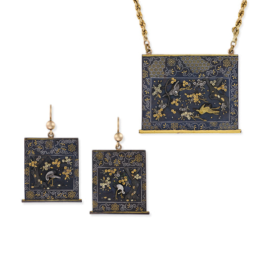 Antique Shakudo Earrings & Necklace Suite - Wildsmith Jewellery