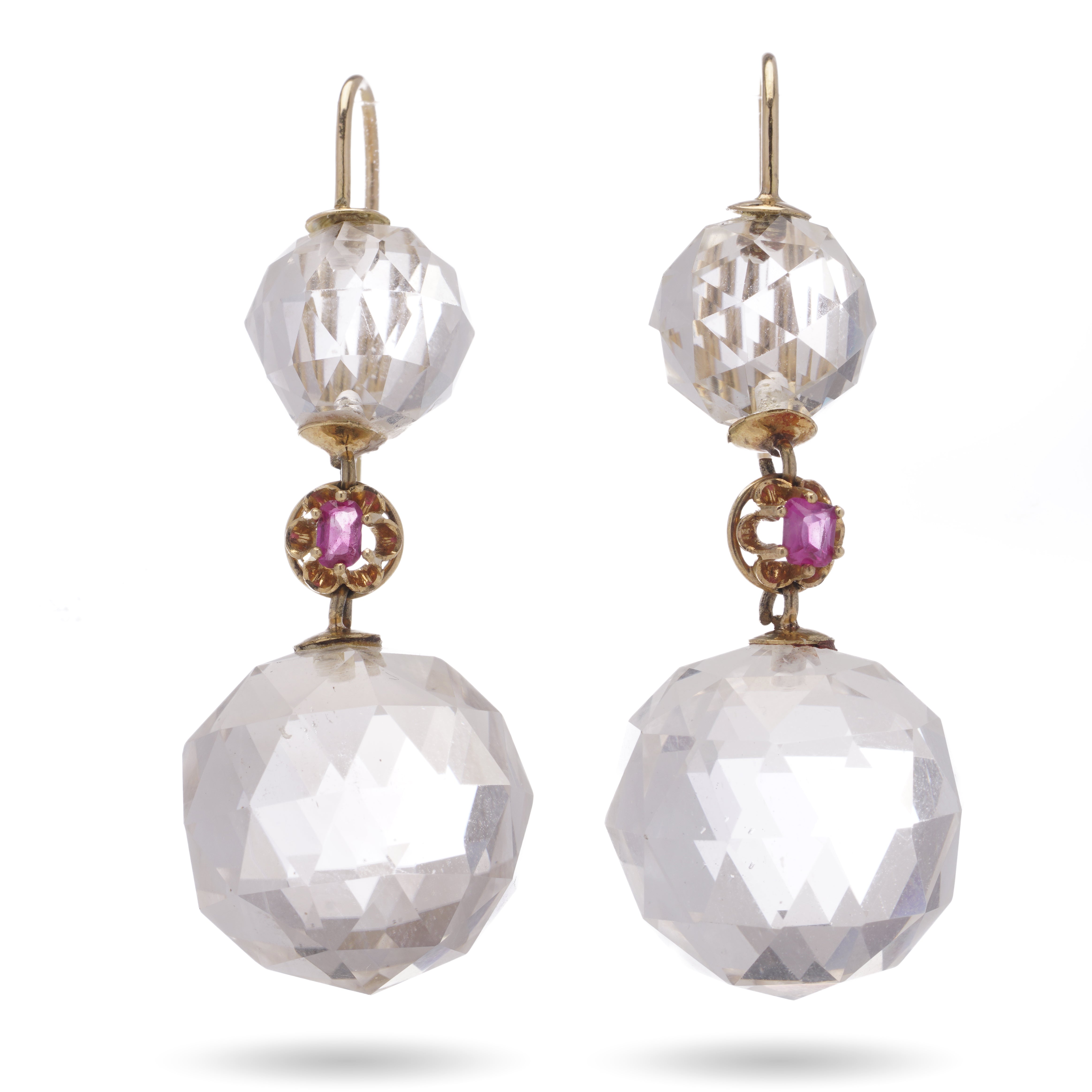 Victorian Rock Crystal and Ruby Earrings - Wildsmith Jewellery