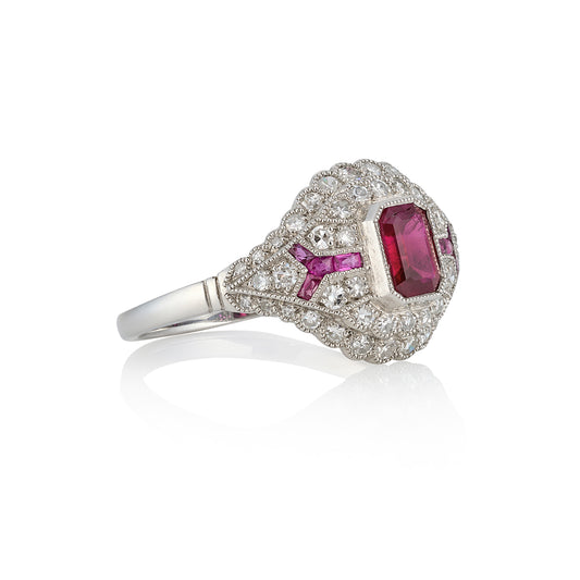 Ruby & Diamond Art Deco Style Ring - Wildsmith Jewellery