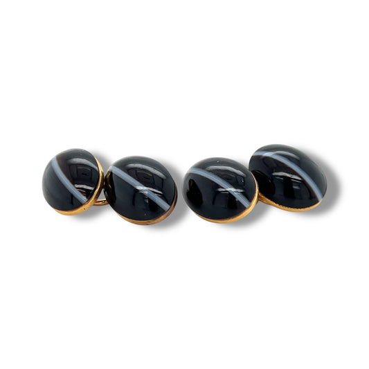 Antique Banded Agate Cufflinks in 15ct Gold - Wildsmith Jewellery