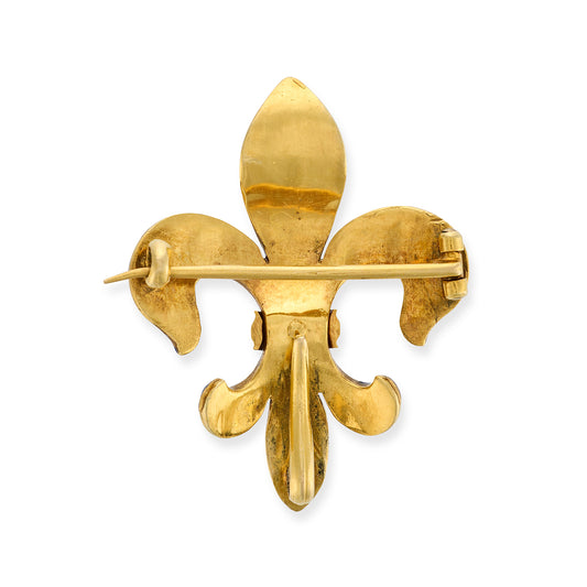 Antique 18ct Gold & Enamel Fleur Dis Lis Brooch - Wildsmith Jewellery