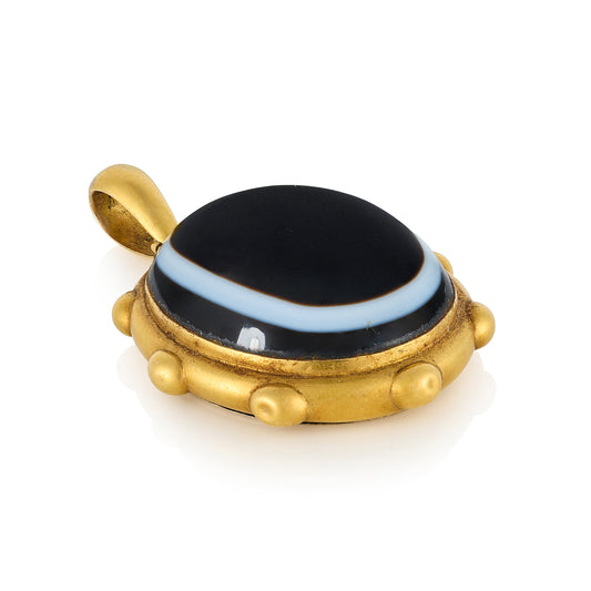 Victorian 15ct Gold & Banded Agate Locket Pendant - Wildsmith Jewellery