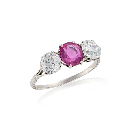 Edwardian Ruby and Diamond Three Stone Engagement Ring - Wildsmith Jewellery