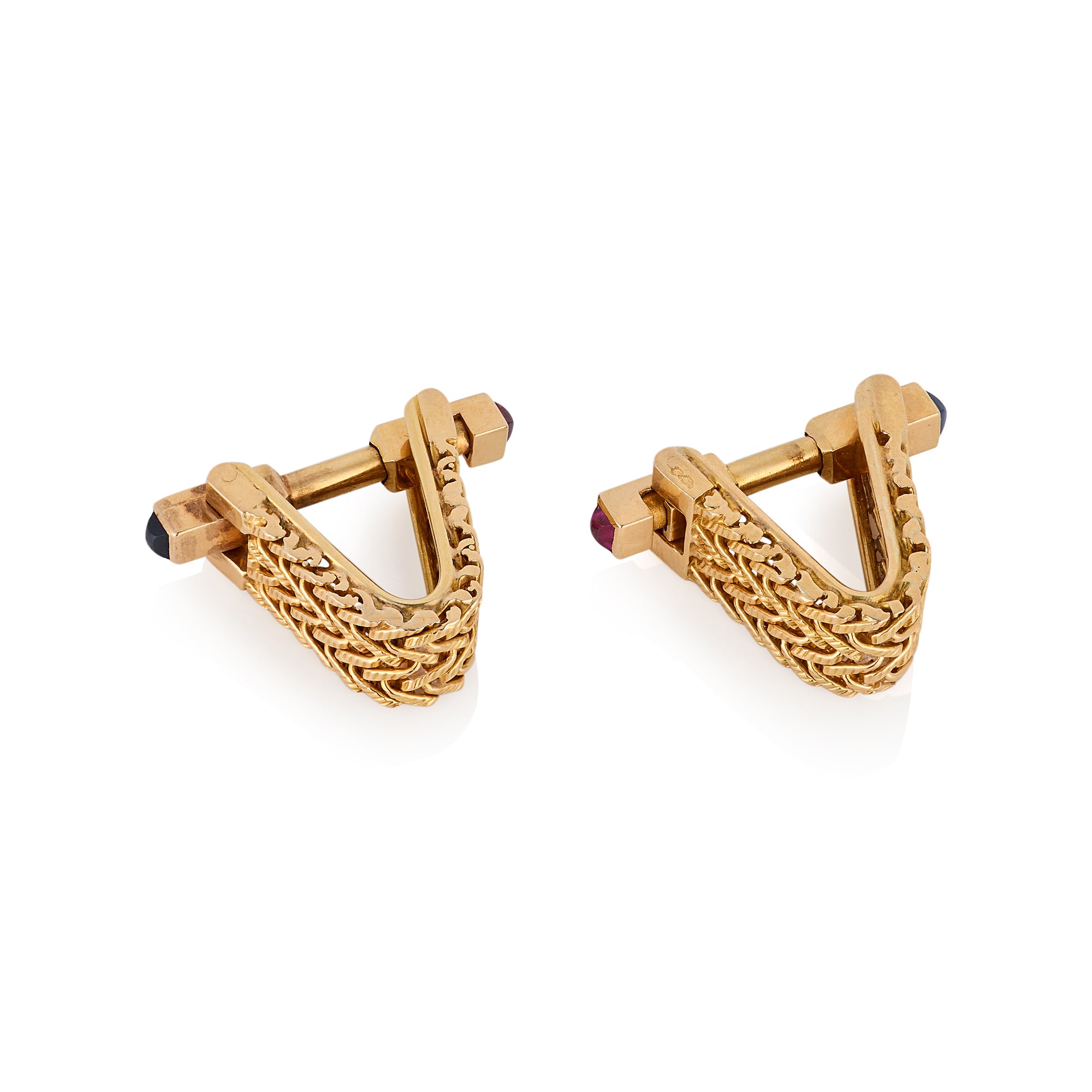 1940's 18ct Gold, Ruby & Sapphire Knitted Gold Cufflinks