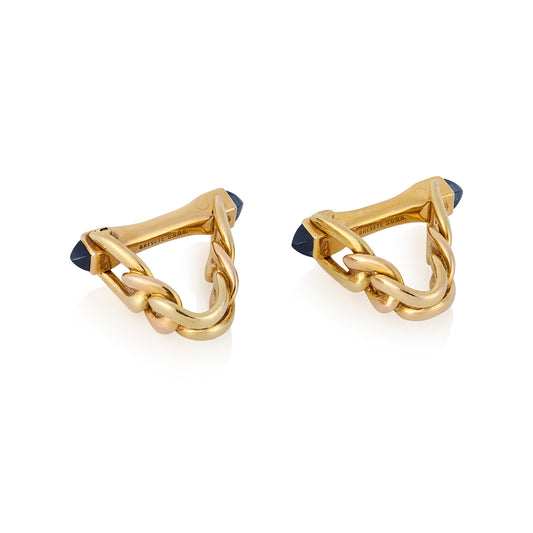 18ct Gold & Sapphire Stirrup Cufflinks, French - Wildsmith Jewellery