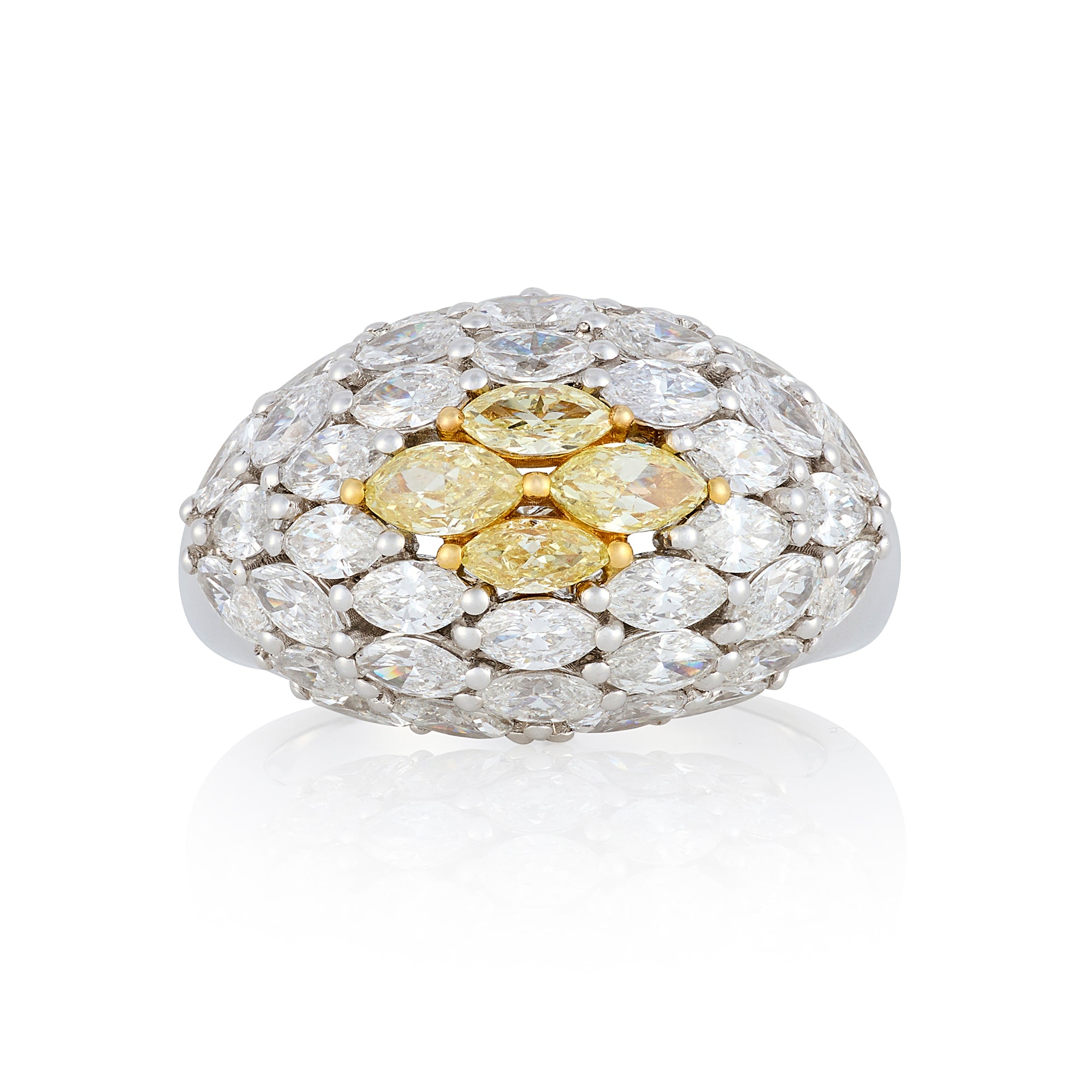 4 Carat Fancy Marquis Yellow Diamond Cluster Ring