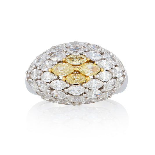 4 Carat Fancy Marquis Yellow Diamond Cluster Ring - Wildsmith Jewellery