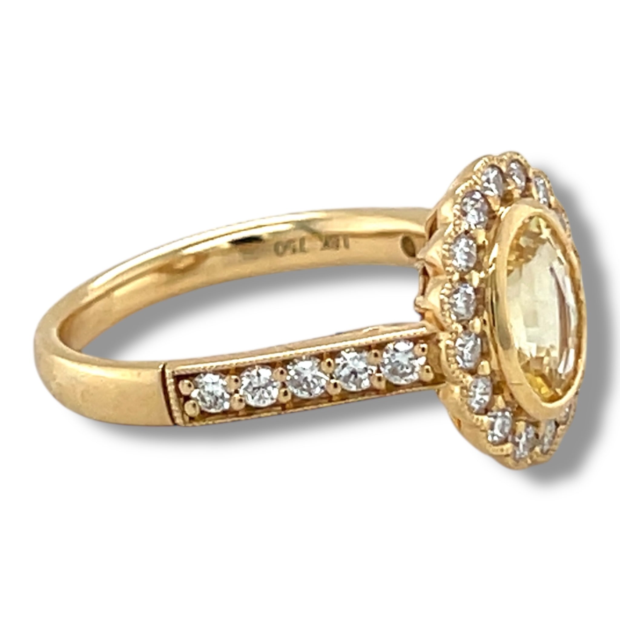 1.36cts Oval Golden Sapphire & Diamond Cluster Ring - Wildsmith Jewellery