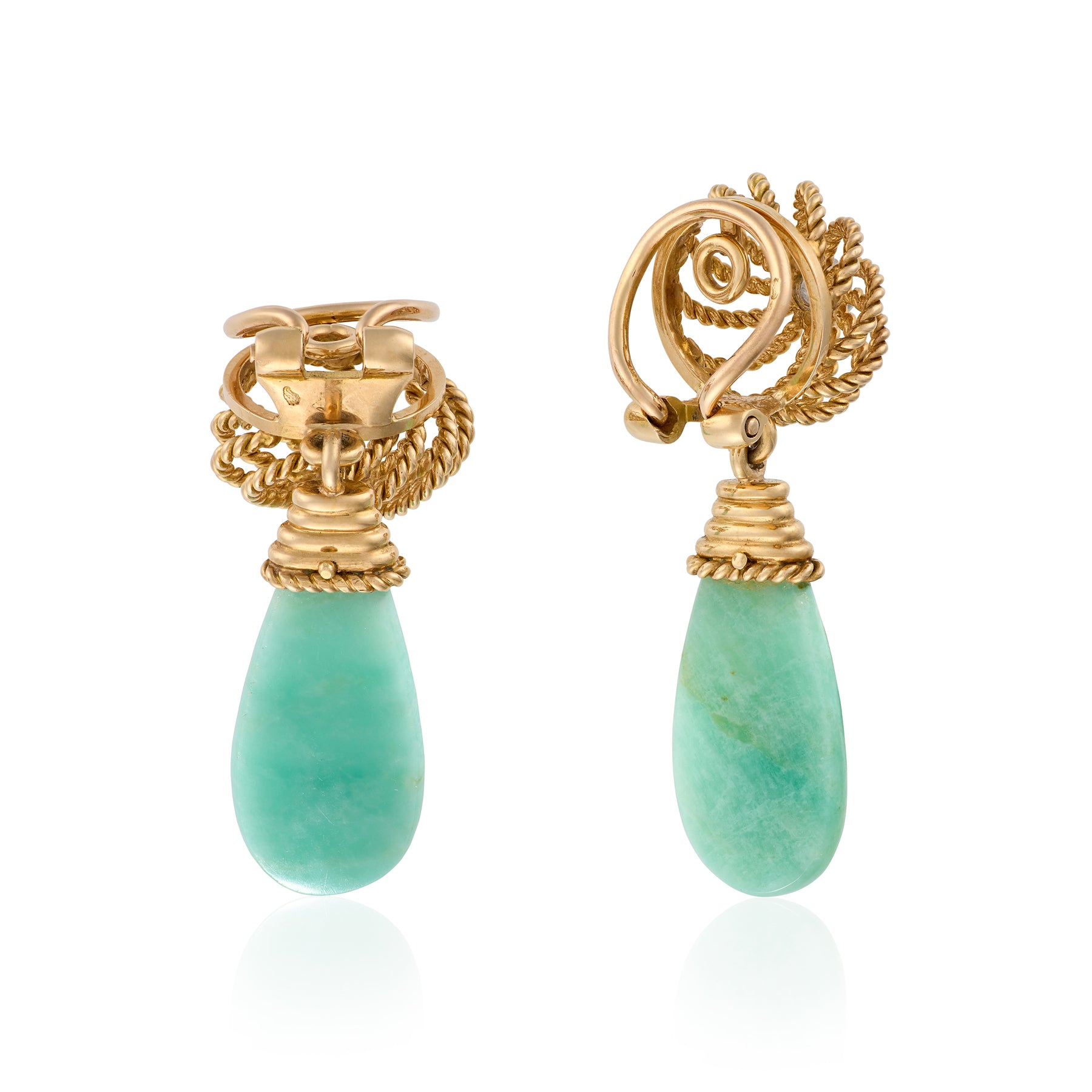 Vintage Amazonite, Gold & Diamond Earrings, French - Wildsmith Jewellery