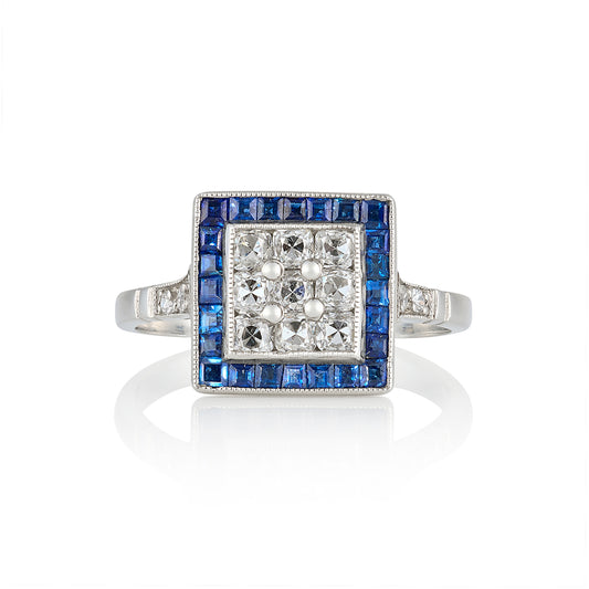 Art Deco Revival Sapphire and Diamond Ring - Wildsmith Jewellery