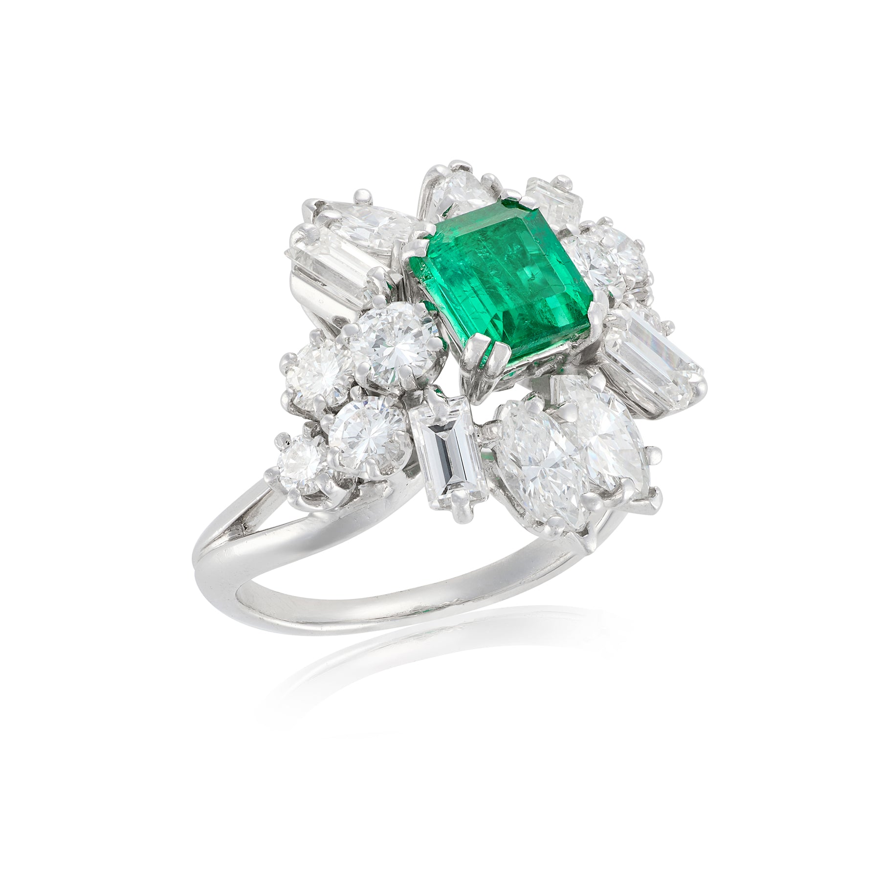 1960's Emerald & Diamond Cocktail Ring, French