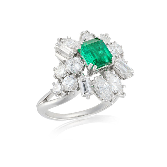 1960's Emerald & Diamond Cocktail Ring, French