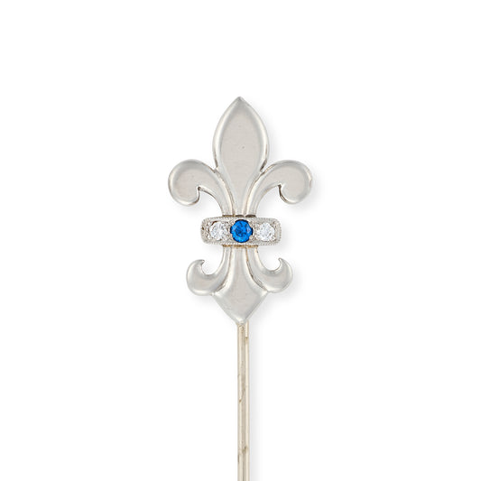 Sapphire & Diamond Fleur de Lis Stickpin - Wildsmith Jewellery