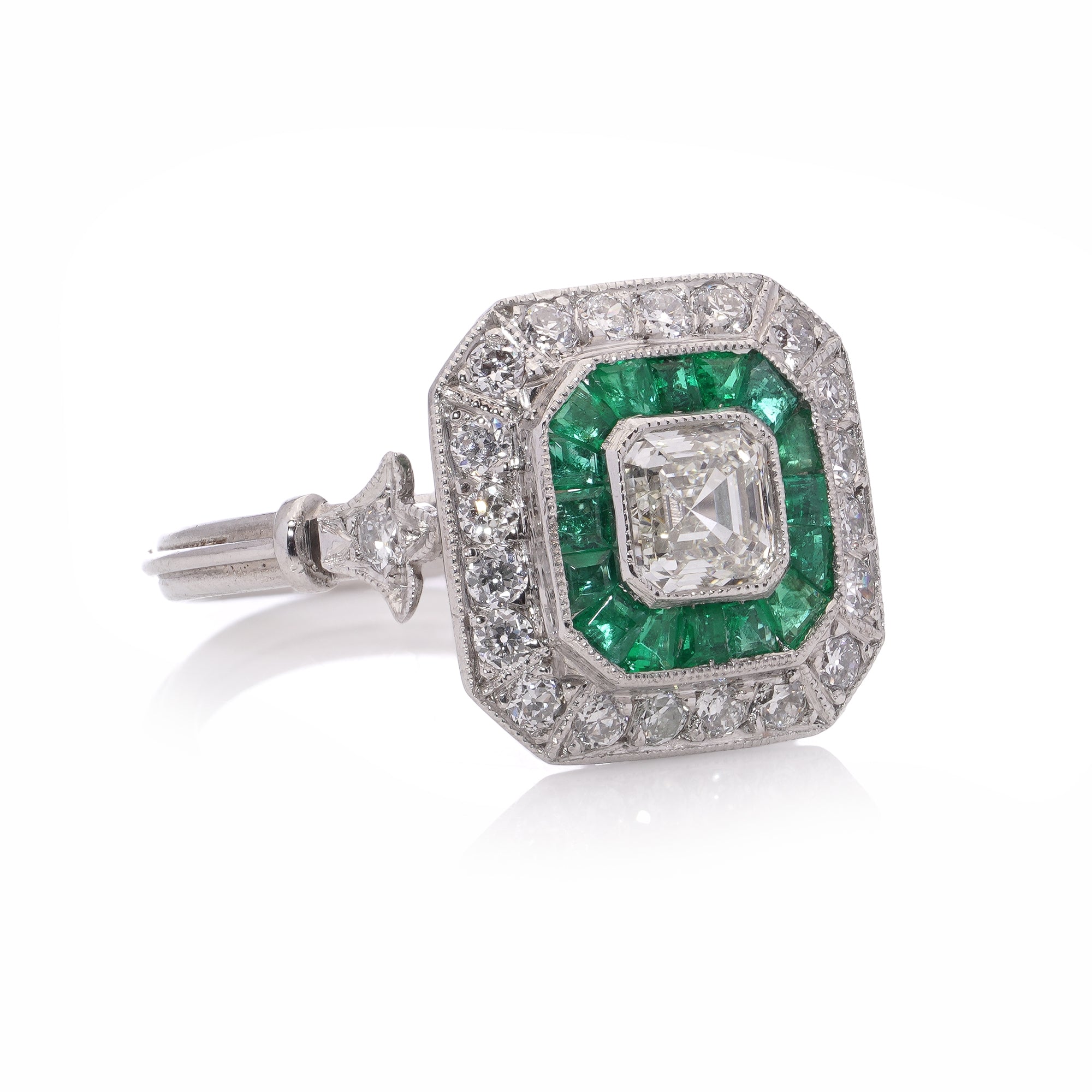 Art Deco Style Diamond and Emerald Ring