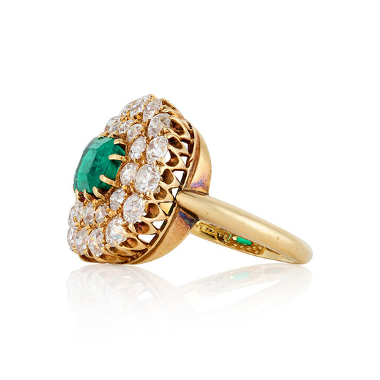 Victorian Emerald & Diamond Cluster Ring
