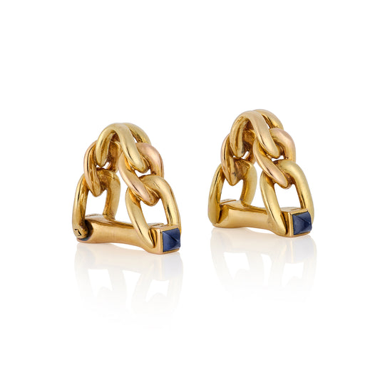 18ct Gold & Sapphire Stirrup Cufflinks, French - Wildsmith Jewellery