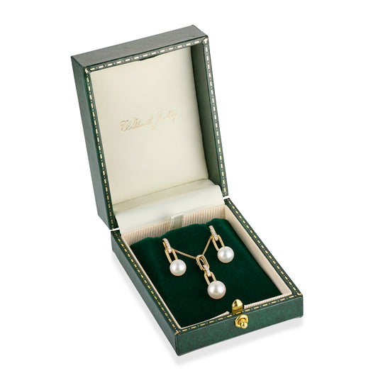 18ct Gold Akoya Pearl & Diamond Drop Earrings