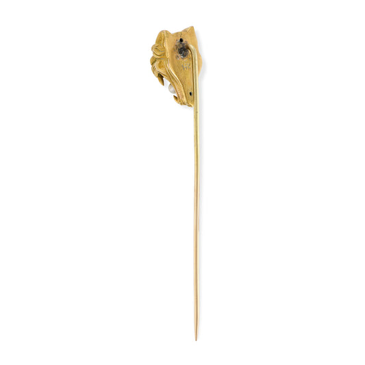 Antique Gold, Diamond & Pearl Panthere Stickpin - Wildsmith Jewellery
