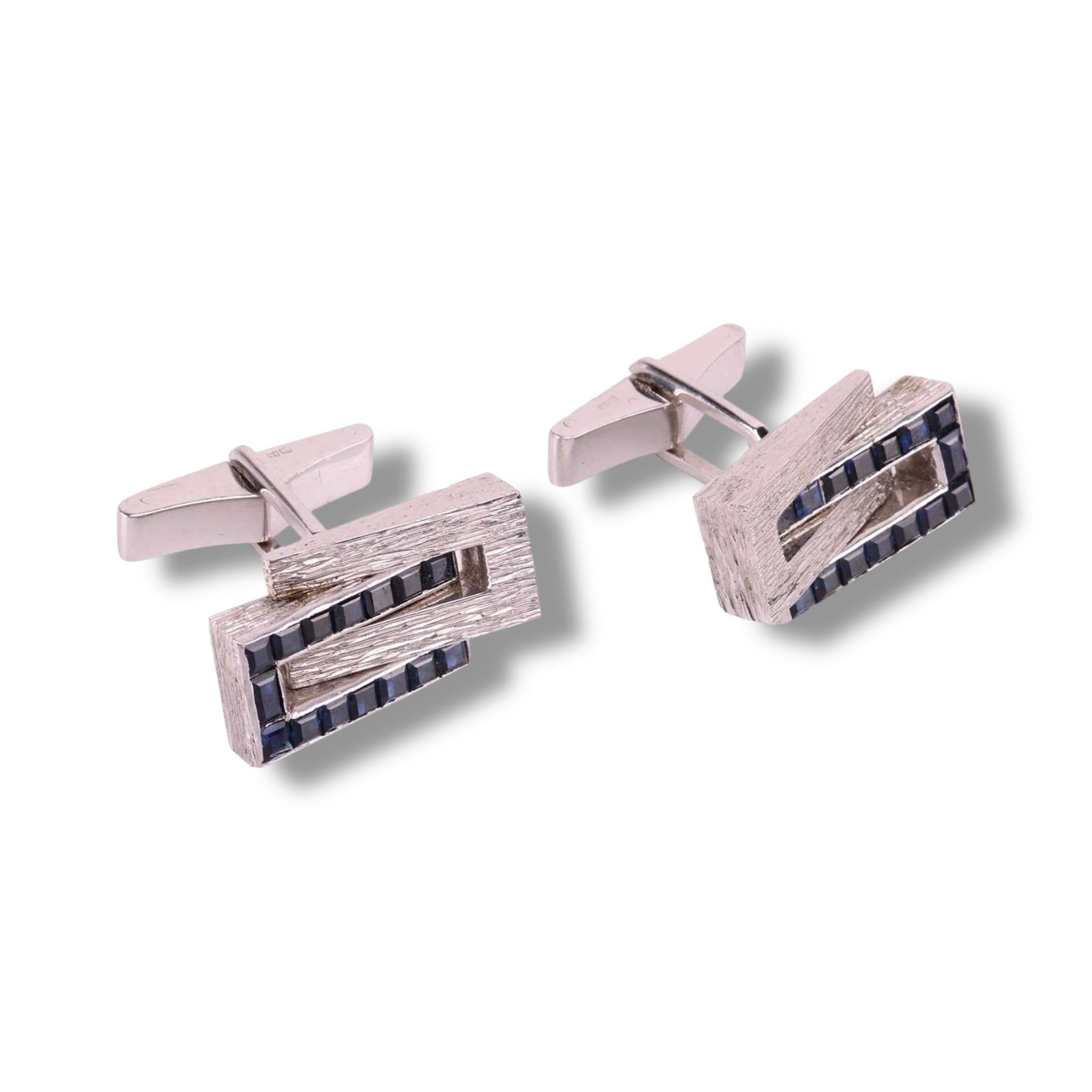 18ct White Gold & Sapphire Cufflinks by Kutchinsky