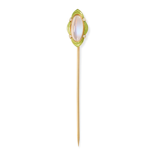 Art Nouveau Moonstone & Enamel Stickpin