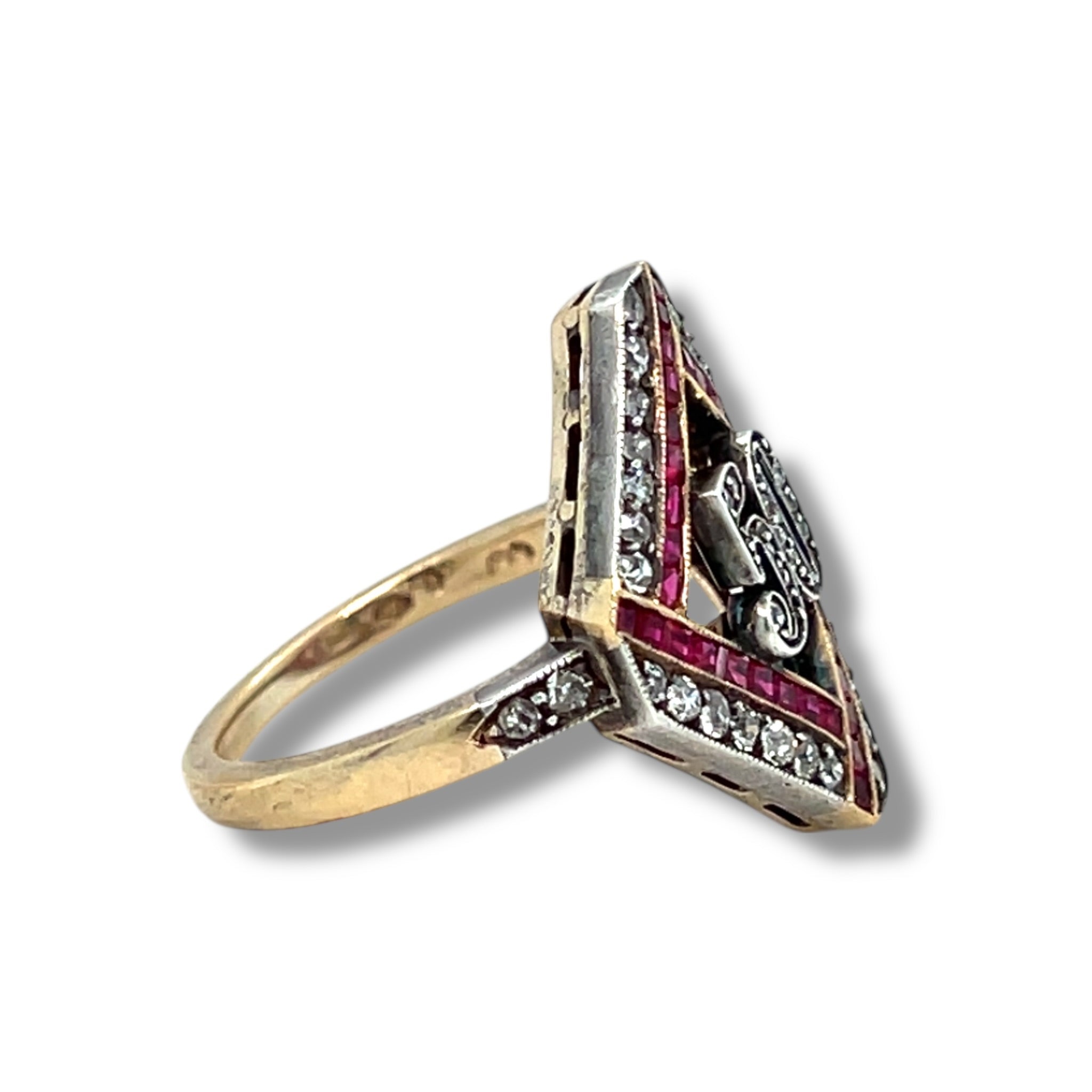 Edwardian Runy & Diamond '50' Ring