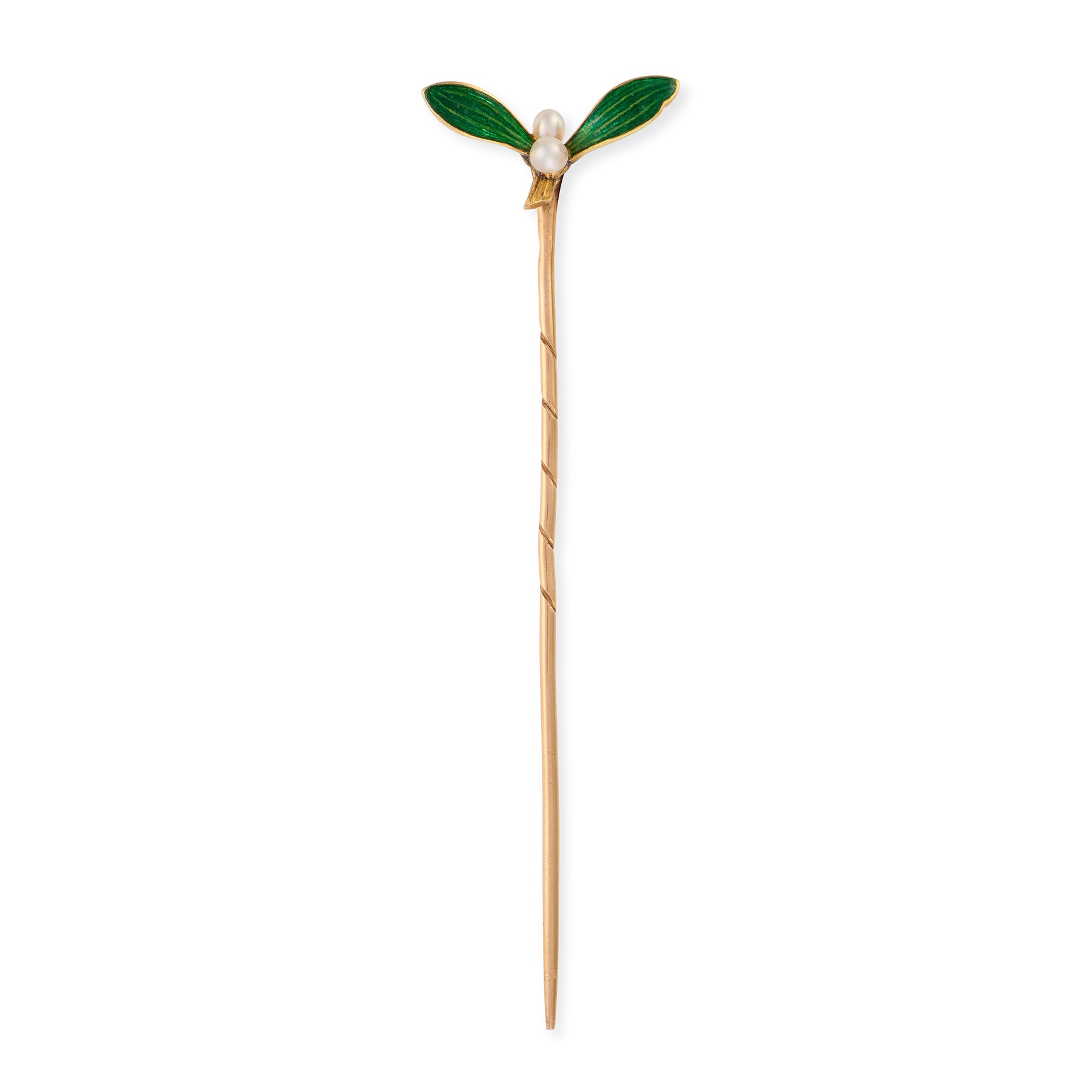 Antique Pearl & Enamel Mistletoe Stickpin