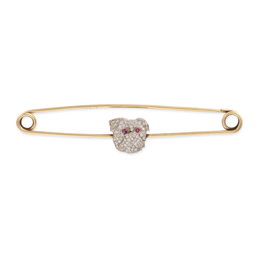 Large Gold & Diamond British Bulldog Nappy Pin