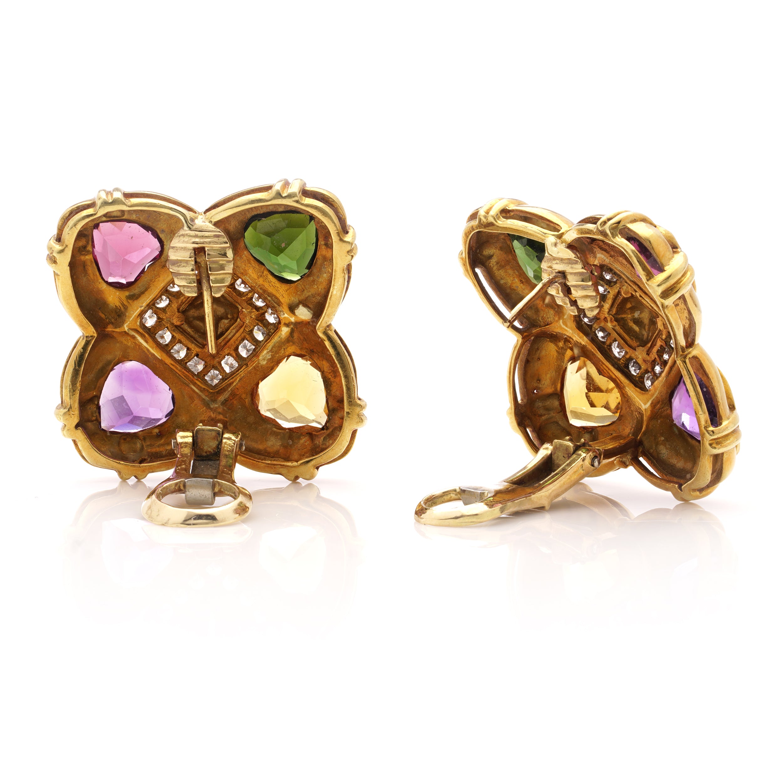 1980's 18ct Gold, Diamond & Multi Gemstone Earrings - Wildsmith Jewellery