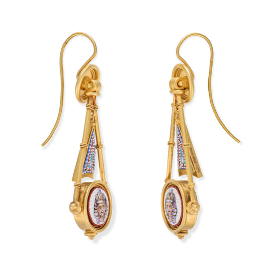 Grand Tour Micro Mosaic Egyptian Revival Earrings