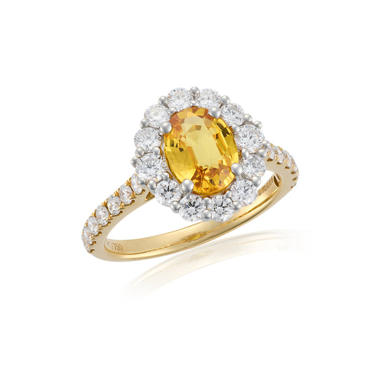 Golden Sapphire & Diamond Cluster Ring - Wildsmith Jewellery