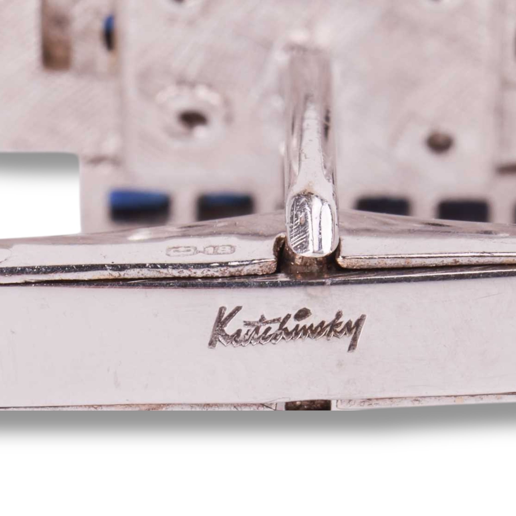 18ct White Gold & Sapphire Cufflinks by Kutchinsky