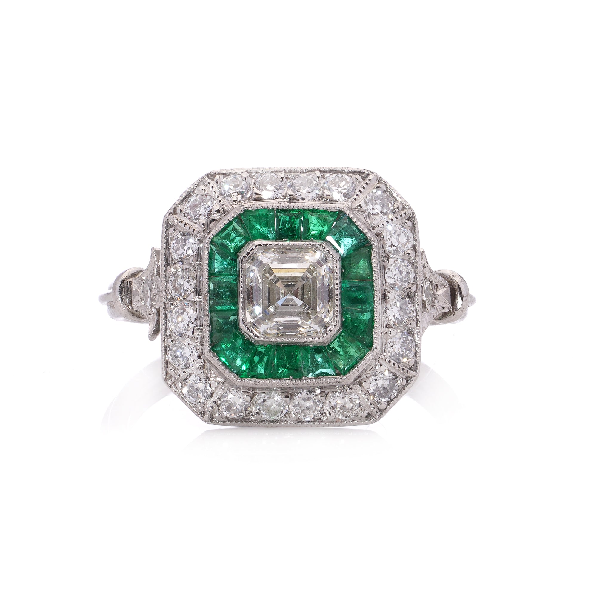 Art Deco Style Diamond and Emerald Ring