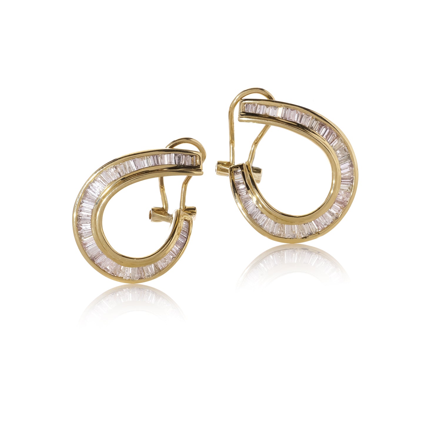 18ct Gold & Baguette Cut Diamond Earrings - Wildsmith Jewellery