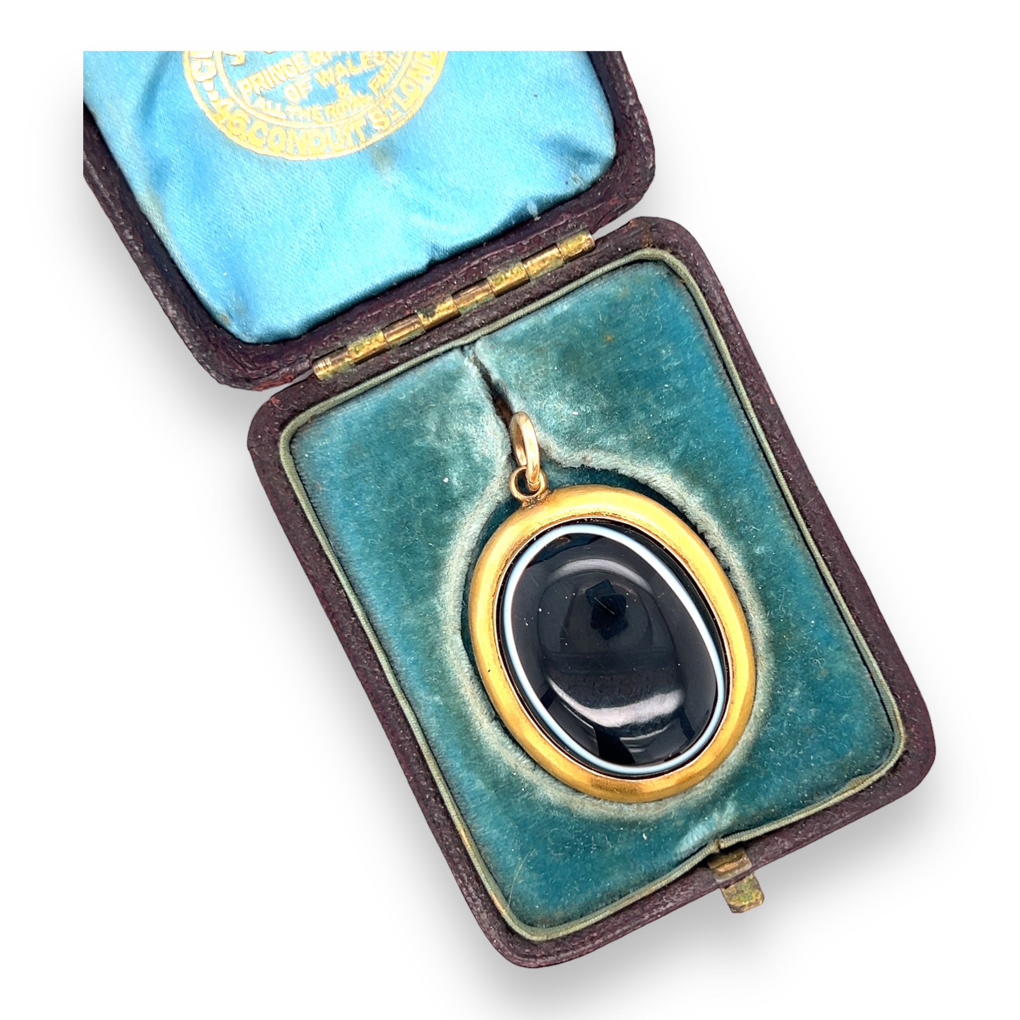 Victorian 18ct Gold Bulls Eye Agate Mourning Locket - Wildsmith Jewellery