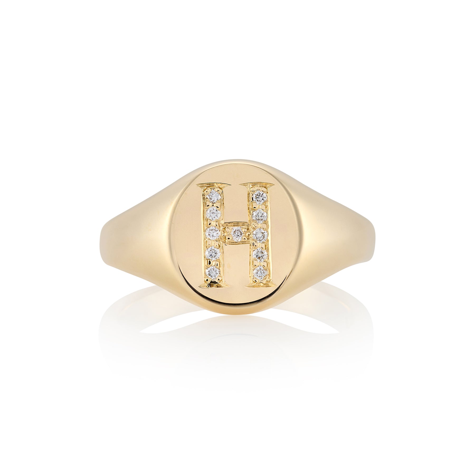 Diamond Initial Ladies Oxford Oval Signet Ring, 10.5 x 8.5 - Wildsmith Jewellery