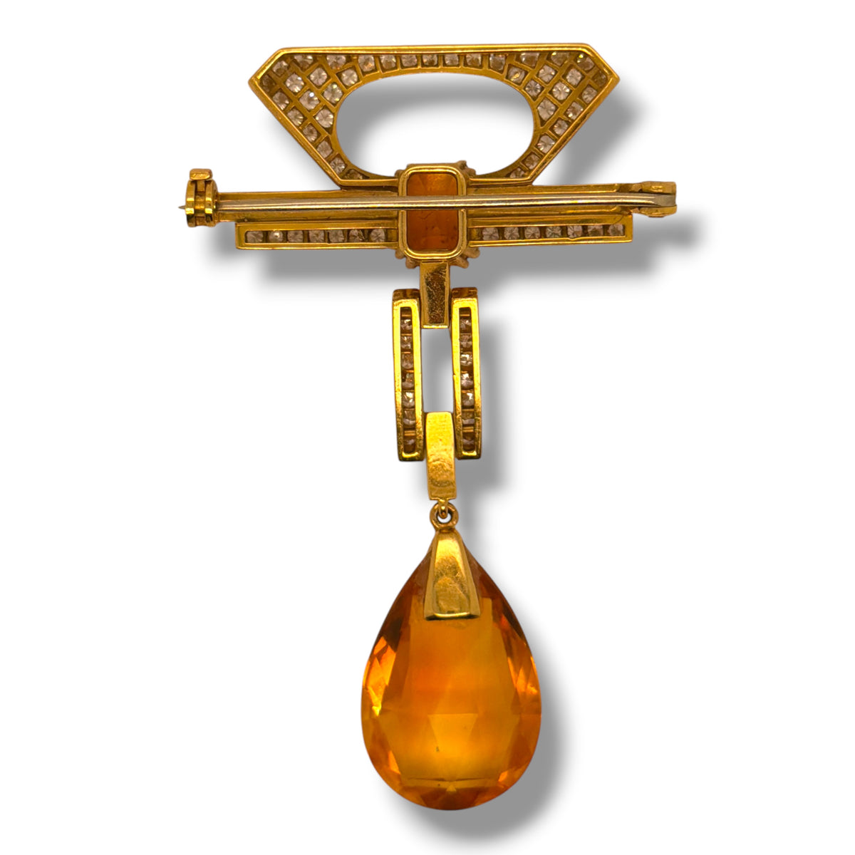 Art Deco Diamond & Citrine Drop Brooch