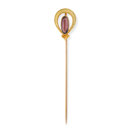 Art Nouveau 18ct Gold Almandine Garnet & Enamel Stickpin, c.1910