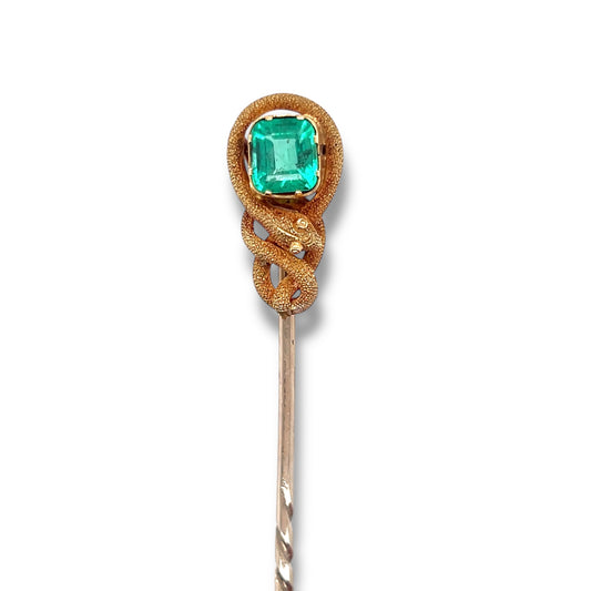 Antique Emerald & 18ct Gold Snake Stickpin - Wildsmith Jewellery