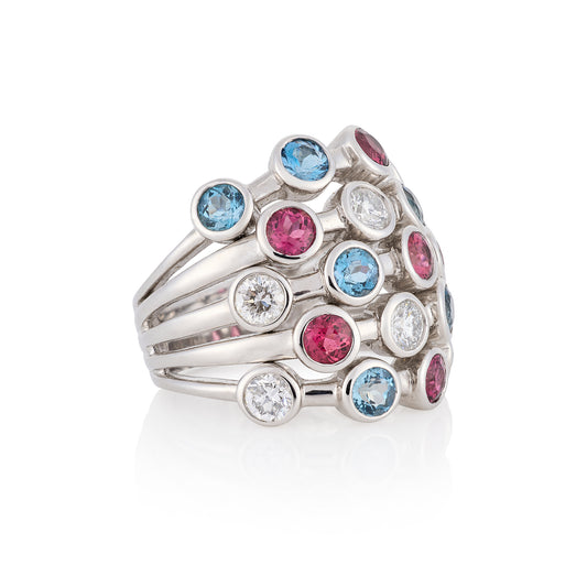 Five Row Tourmaline and Diamond Bubble Ring - Wildsmith Jewellery