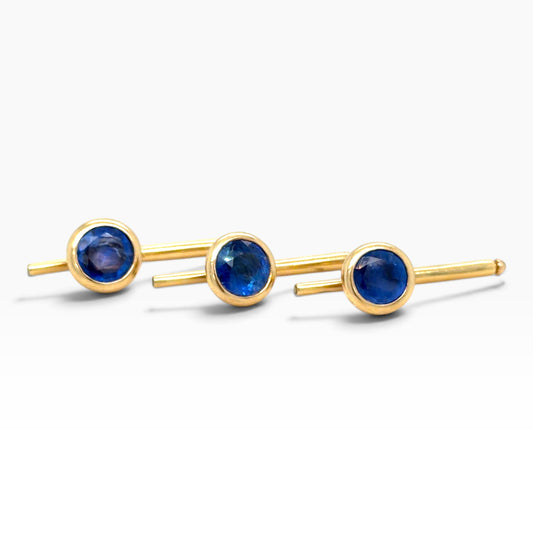 Art Deco Ceylon Sapphire & 14ct Gold Shirt Studs, Set of Three