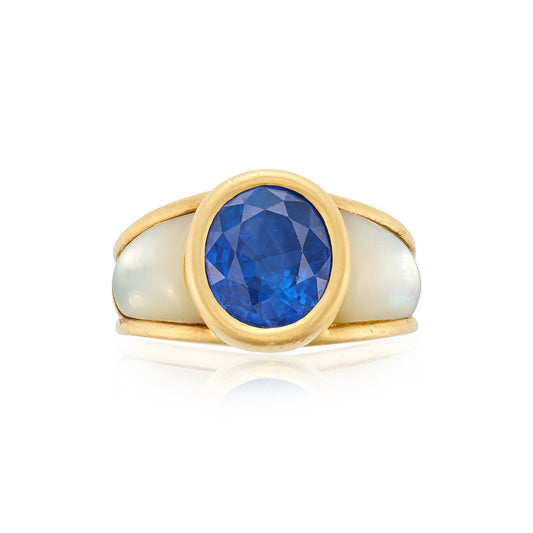 Vintage Sapphire & Mother of Pearl "Nadia" Ring by Mauboussin Paris - Wildsmith Jewellery