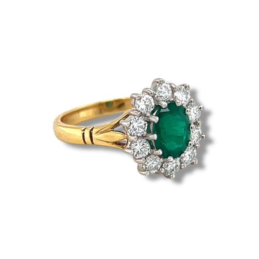 Emerald and Diamond Cluster Engagement Ring - Wildsmith Jewellery