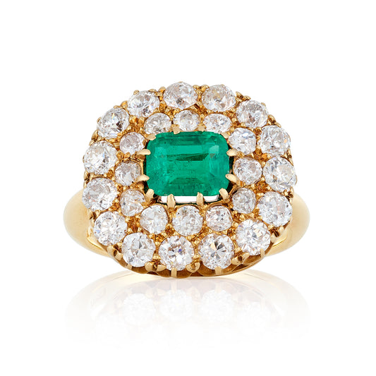Victorian Emerald & Diamond Cluster Ring