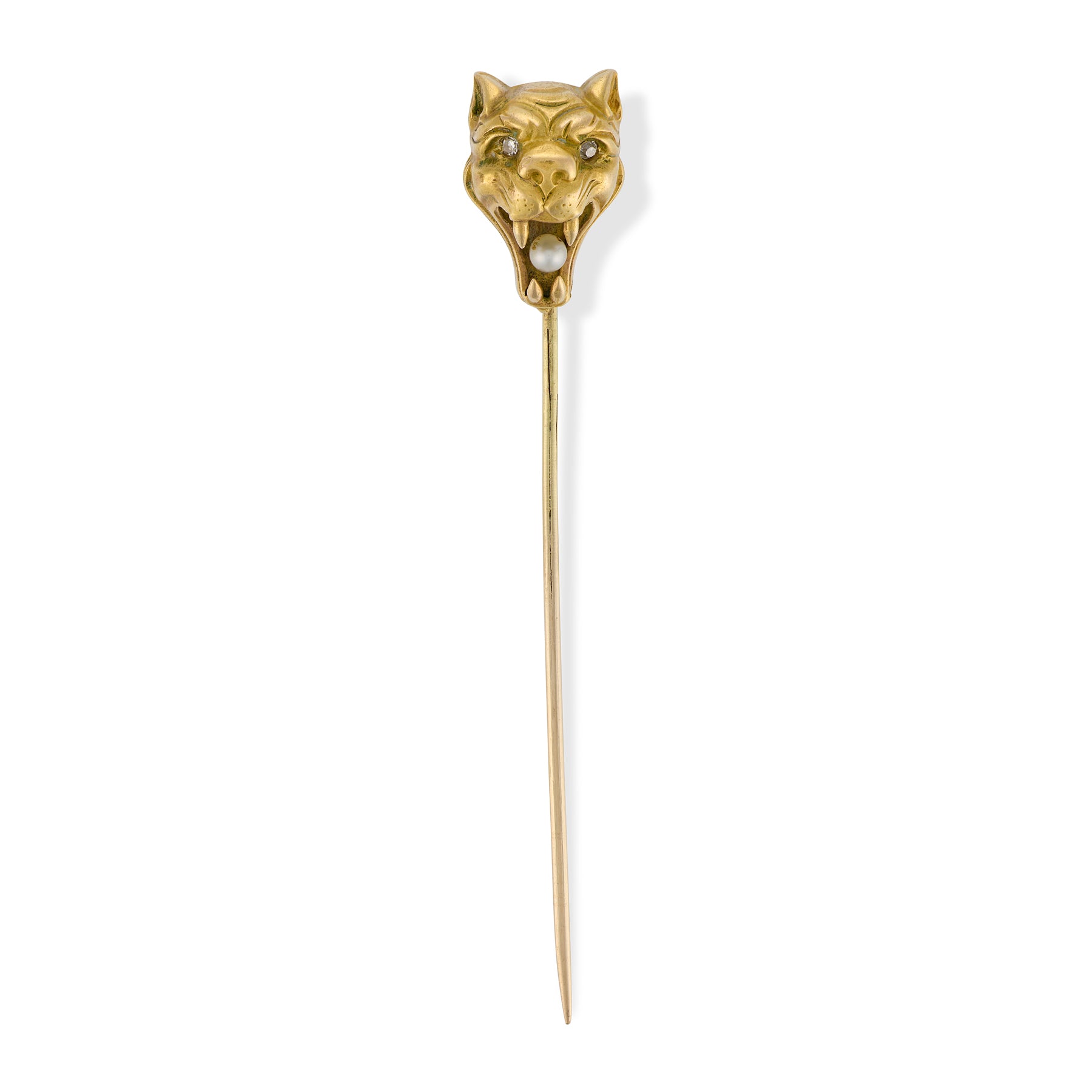 Antique Gold, Diamond & Pearl Panthere Stickpin - Wildsmith Jewellery