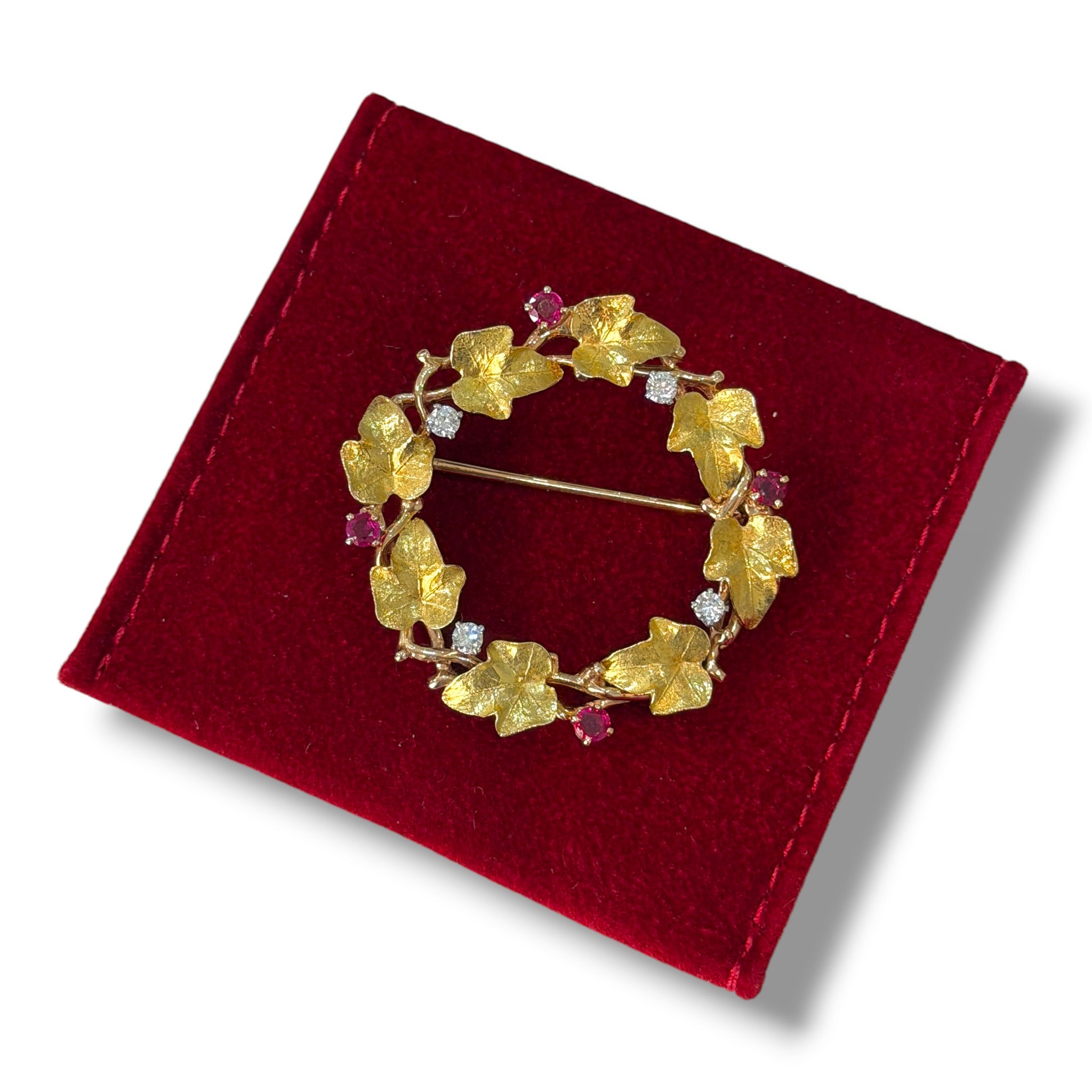 Vintage Cartier Ruby & Diamond Wreath Brooch - Wildsmith Jewellery