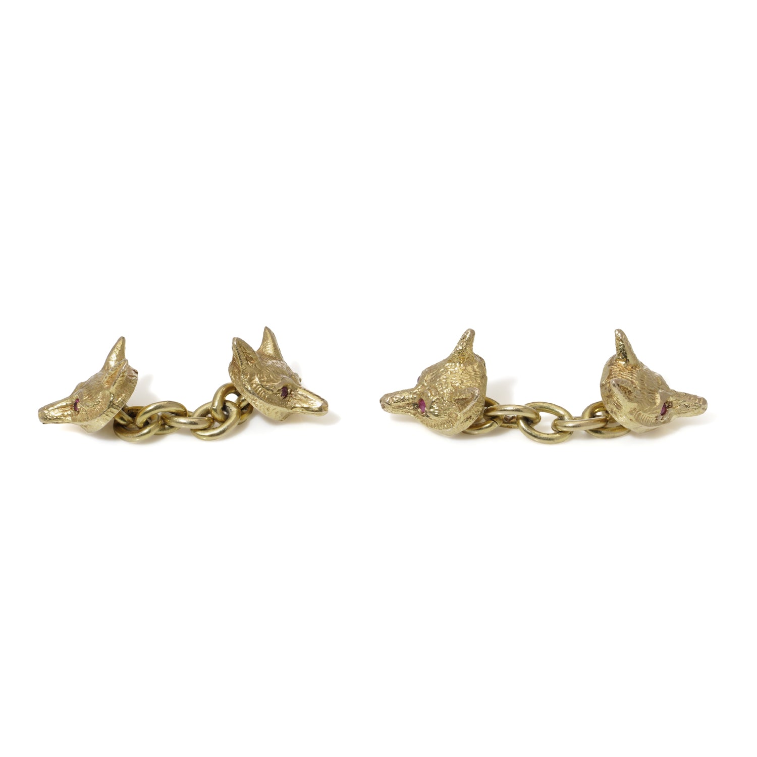 Gold Ruby Eyed Fox Head Cufflinks