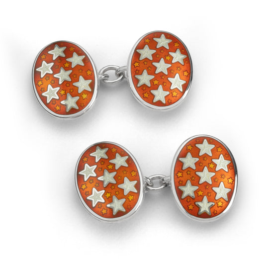 Sterling Silver Enamel Star Cufflinks in Orange and White - Wildsmith Jewellery