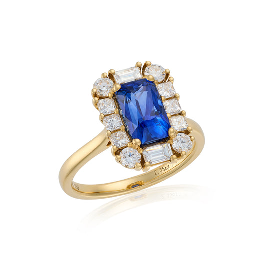 2.55ct Radiant Cut Sapphire & Diamond Ring - Wildsmith Jewellery