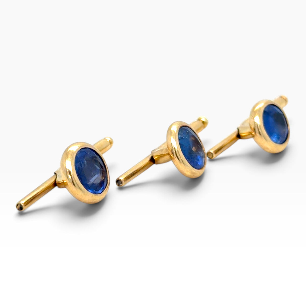 Art Deco Ceylon Sapphire & 14ct Gold Shirt Studs, Set of Three
