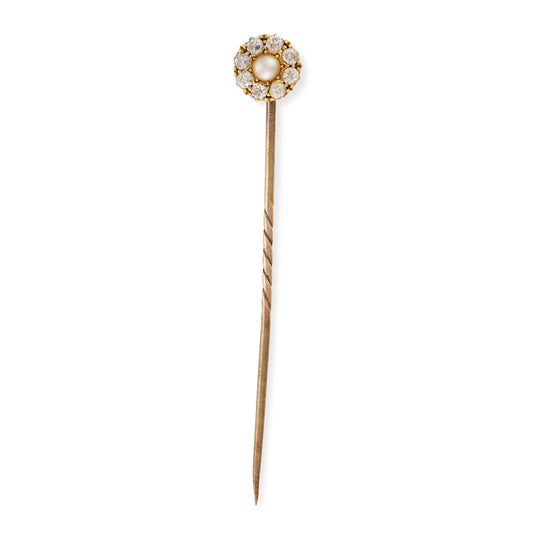 Natural Pearl & Diamond Cluster Stickpin